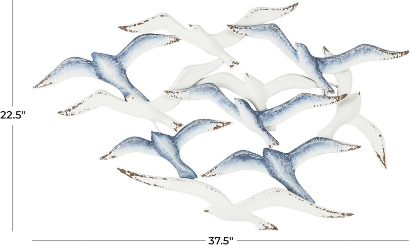Blue Metal Bird Wall Art Sculpture with Brown Distressed Accents, 38" x 23 gallery