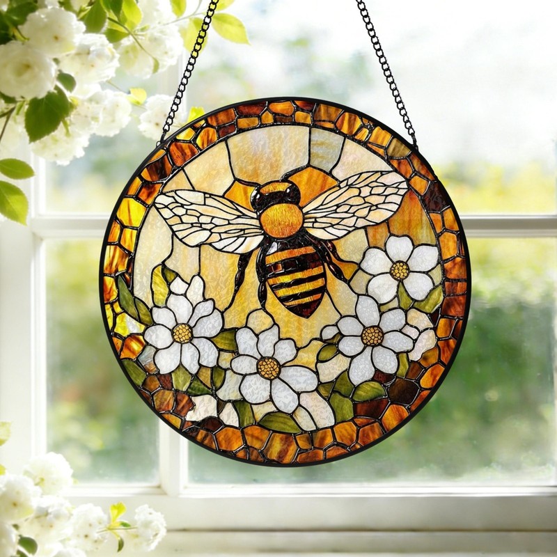 Custom Bee Stained Glass Suncatcher Window Hangings Bumble Bee Honeybee Bee