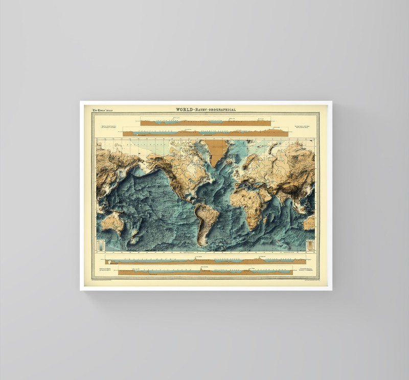 World Bathymetrical Map, World 2D Relief Map, World Vintage Map - 2D Flat gallery