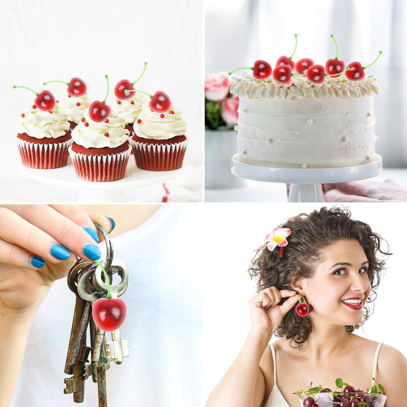 50Pcs Artificial Fruit Cherries,Lifelike Fake Cherry Simulation Decor for Home D gallery
