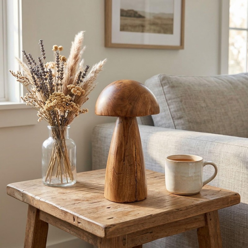 Solid Teak Wood Decor, Handmade Wooden Sculpture Rustic Boho Tabletop Accent, gallery