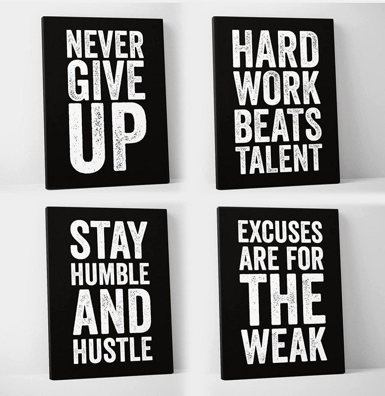 Motivational Quotes Canvas Set – Home Gym Decor – Black White (24 X 36 Inches)