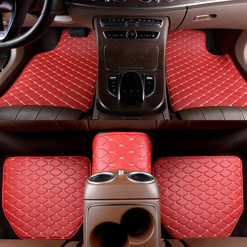 Universal PU Leather Car Floor Mats Auto Front Rear Carpet Pads Waterproof Decor