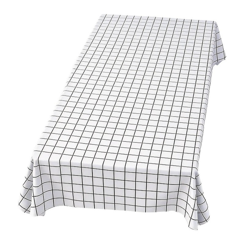 Modern Minimalist Tablecloth Waterproof PVC Black Grid Pattern on White gallery