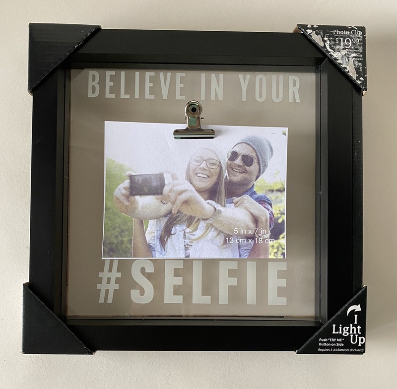 Believe in Your (Self) # Selfie 12 x 12 x 2 Black Photo Frame w Light NEW