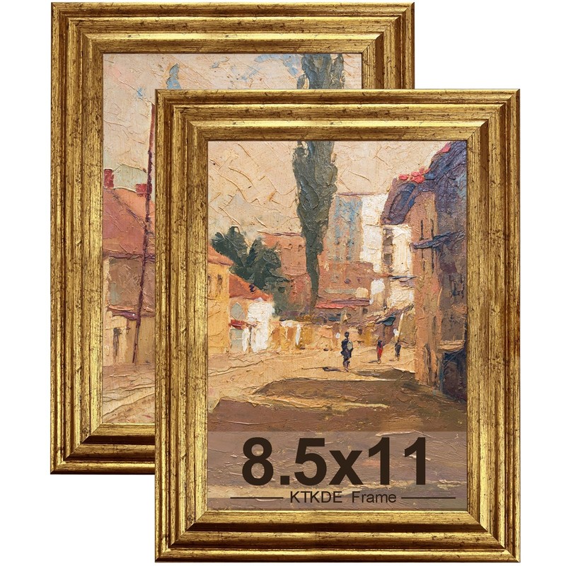 KTKDE 8.5x11 Picture Frame Set of 2, Ornate Vintage Gold 8.5X11, Gold2-2 pack