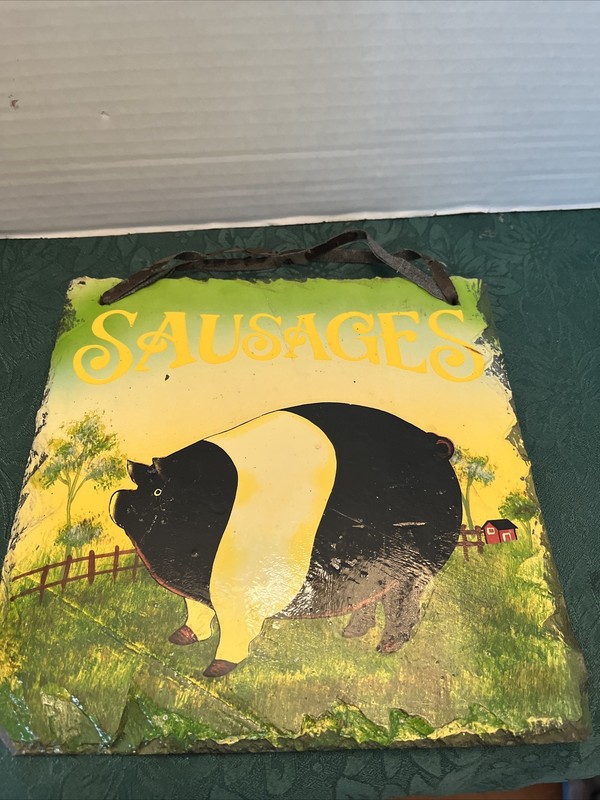 Rustic Slate Tile Sausages Pig Piggy Farm House Room Decor Wall Hanging Plaque