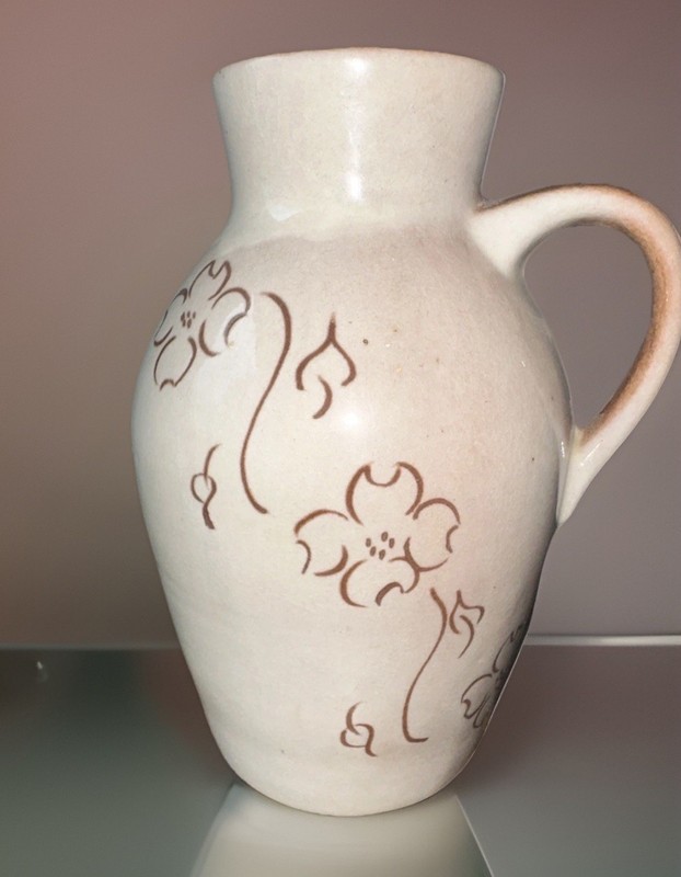 VTG Sheffield Stoneware Pitcher Vase Cream Floral Farmhouse Country Decor