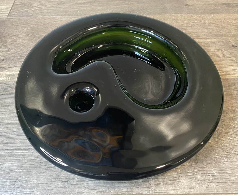 Iridescent Green Center Piece / Serving Bowl Plate – Glass – Vintage 10”