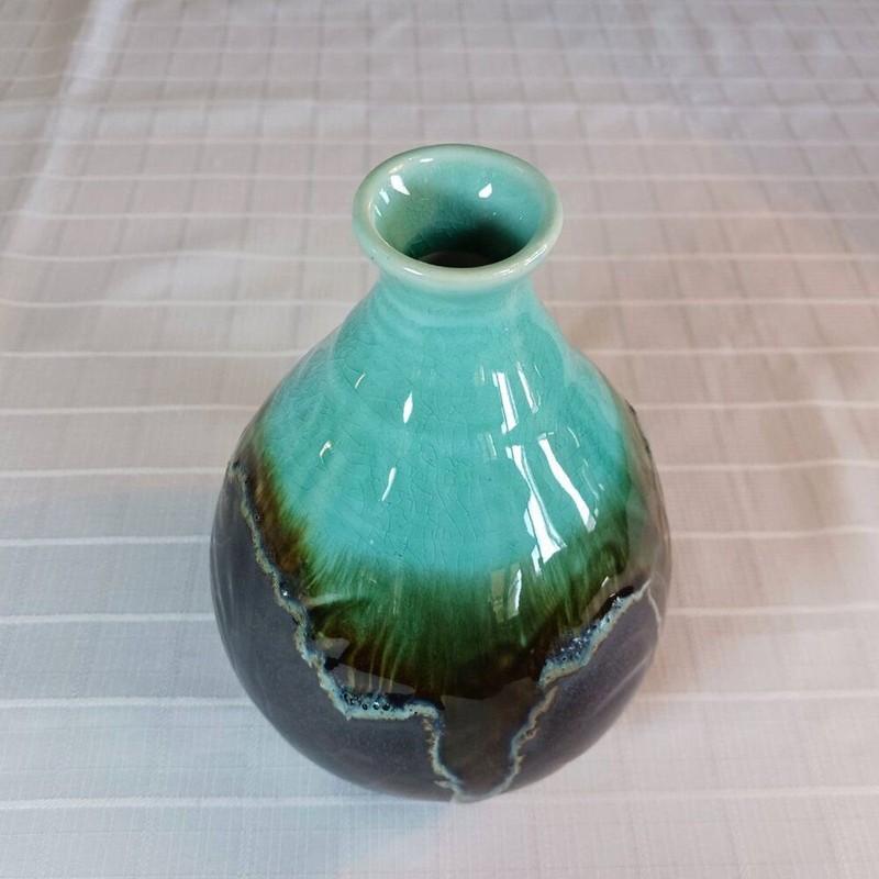 Beautiful Ceramic Drip Glazed Bud Vase Teal to Brown gallery