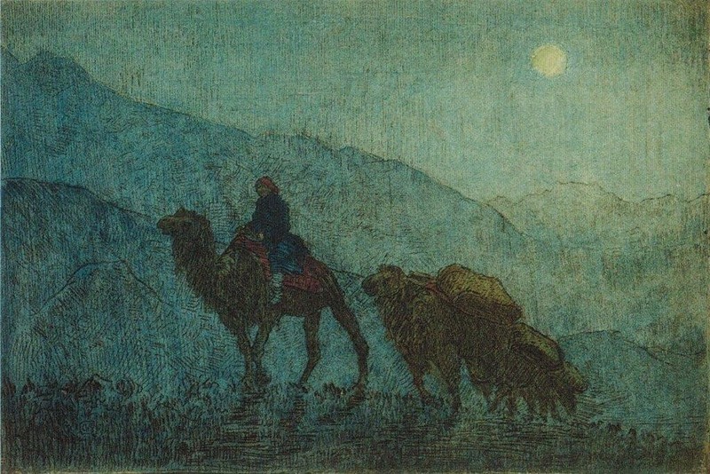 Moonlight on Western Hills – Charles W. Bartlett 1923 – Orientalist Nocturne