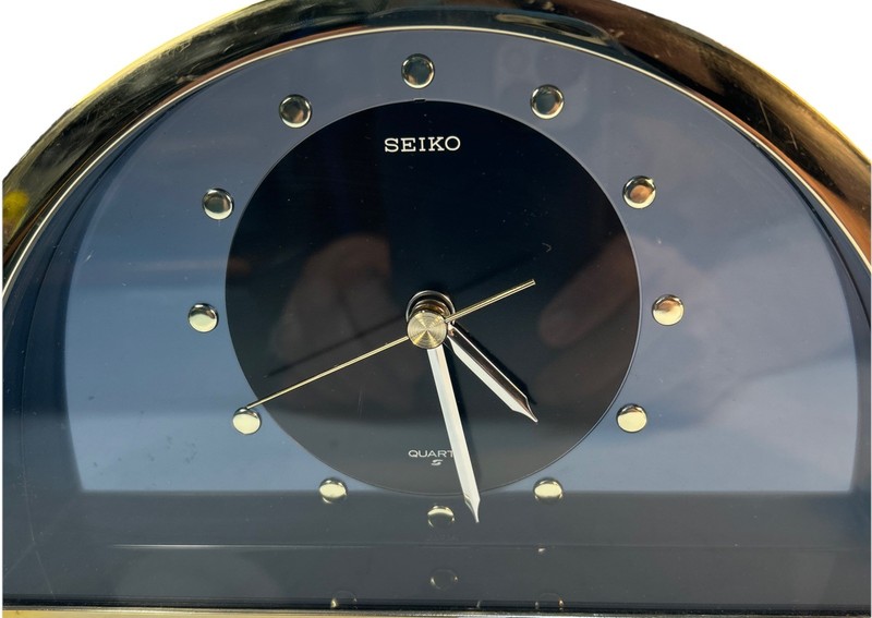VTG Seiko Half Moon Gold/ Smoked Black Mantle Clock With Second Hand 8"X 5" gallery