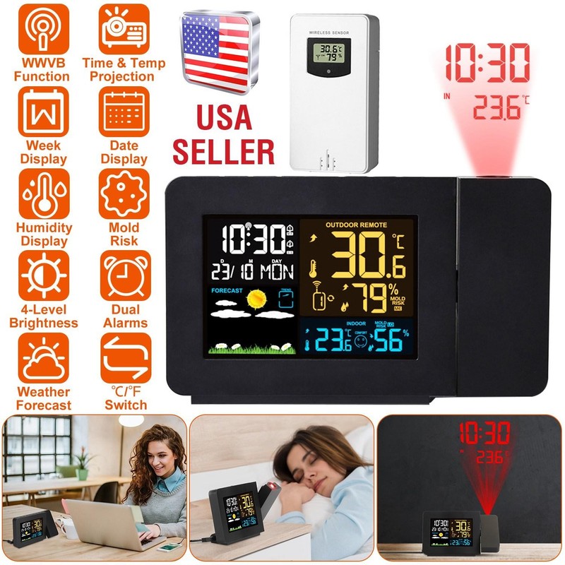 Atomic Projection Alarm Clock Radio Control w/ WWVB Function Wear Station Dual gallery