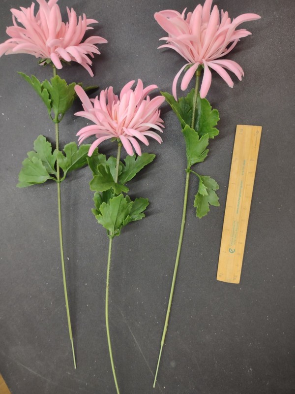3 Stems 1960s Vintage Poly Flowers – Pink Fuji Chrysanthemums – 13 Inches