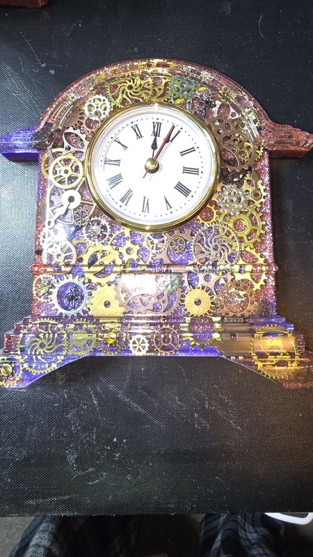Steampunk Resin Mantel Clock Multicolor Roman Numerals Quartz Crowned Top
