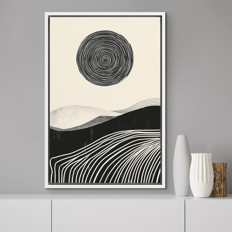 Wall26 Swirling Lines and Soft Hills Abstract Canvas Print Framed Wall Art gallery