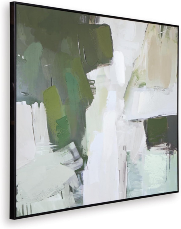 Vinick Hand-Painted Abstract Wall Art 50x40 Inches in Green & White gallery