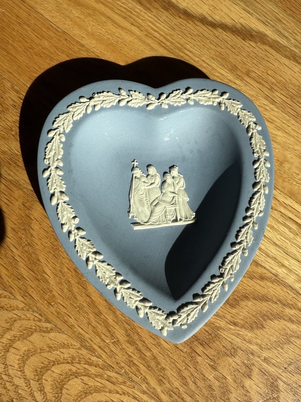 Blue Stamped WEDGWOOD England Jasperware Vintage Trinket Heart Plate Dish
