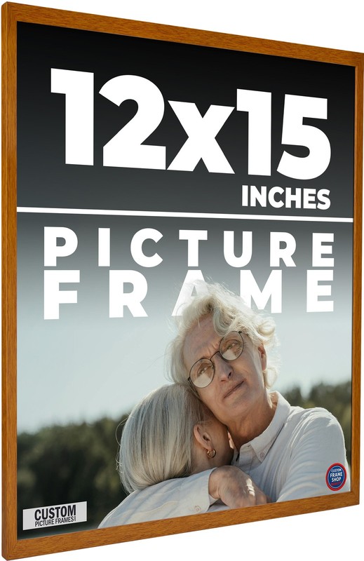 12×15 Honey Brown Real Wood Picture Frame Width 0.75 inches | Interior Frame Dep