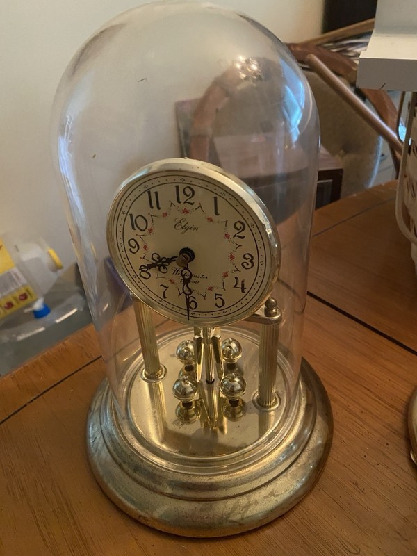 Elgin Anniversary Torsion Dome Clock w/ Pendulum, Gold Finish, Analog Arabic