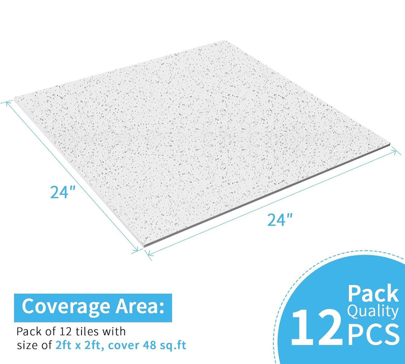 Art3d Pro Drop Ceiling Tiles 2ft x 2ft 12-Pack Waterproof Polyester Panels 48sqf