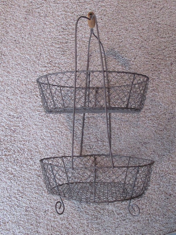 Vintage 2-Tier 20.5 in tall Zinc Chicken Wire Basket With Wooden Handle gallery