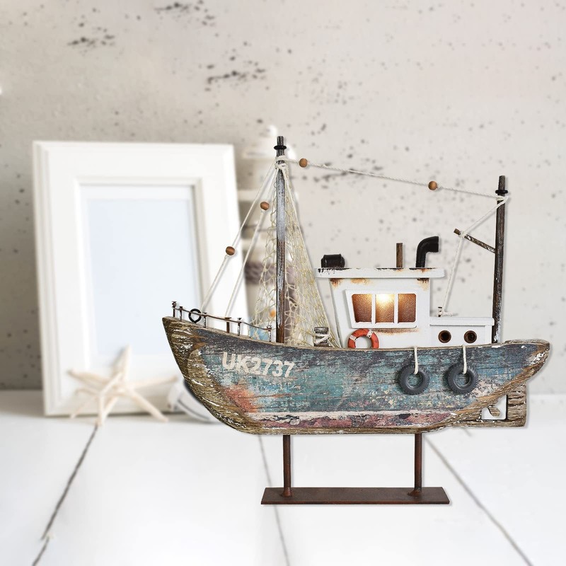 Nautical Decor Wood Sailboat Model with LED Light - Beach Themed Sailing Boat... gallery