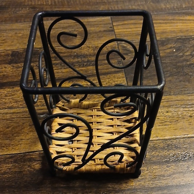 Square Metal and Wicker Decorative Basket Black Brown Home Decor