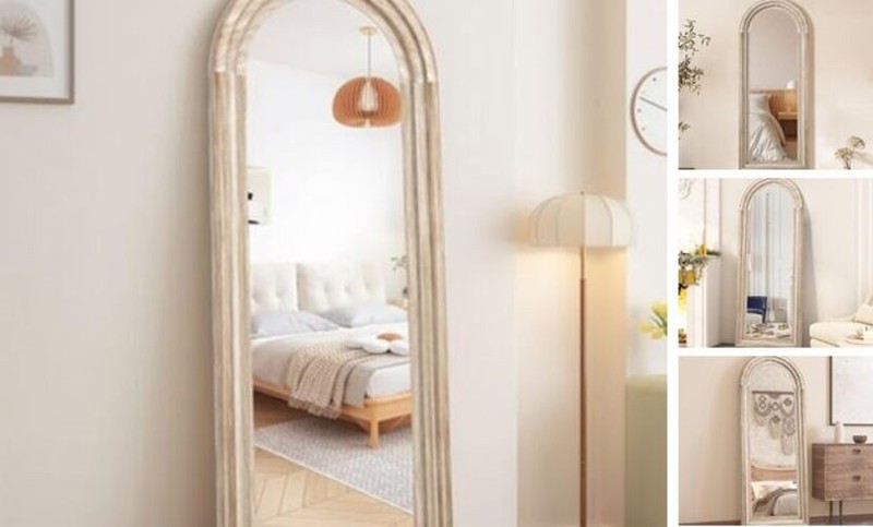 Arched Full Length Mirror with Solid Wood 65″L x 24″W Arched-rustic White