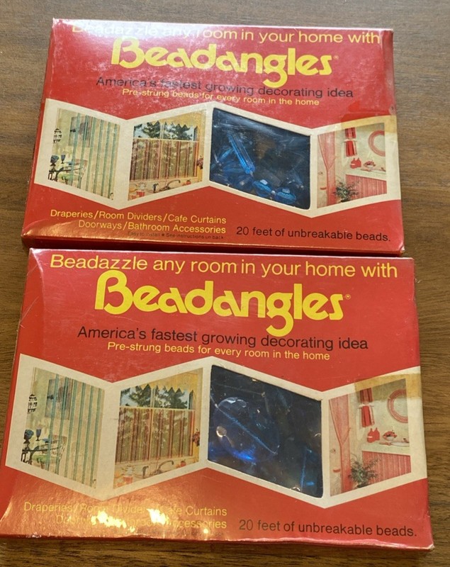 2)Vintage 1970’s Beadangles Pre-Strung Room Beads AQUA S-60 20 Feet USA