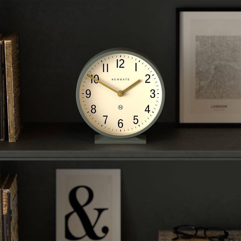 ® Q Mantel Clock | Modern Classic Round Mantel Clock | Asparagus Green | Cont... gallery