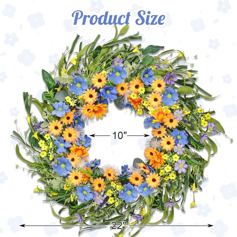 Montekin 20" Daisy Spring Summer Wreath with Green Leaves, Wildflower Artific... gallery