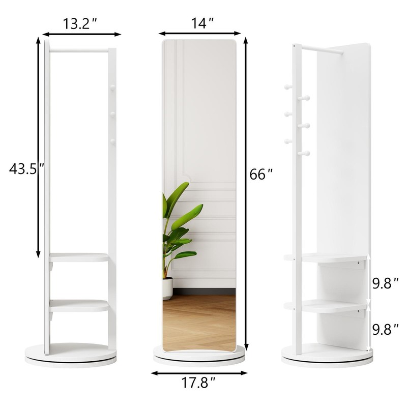 Solid Wood 69”x16” Rotating Mirror & Coat Rack - Space-Saving Solution for gallery