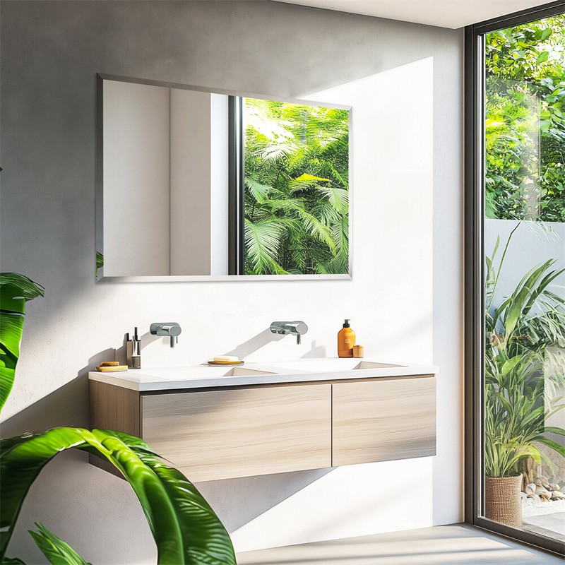Beveled Edge Frameless Wall Mount Bathroom Vanity Mirror Home Decorative Sliver gallery