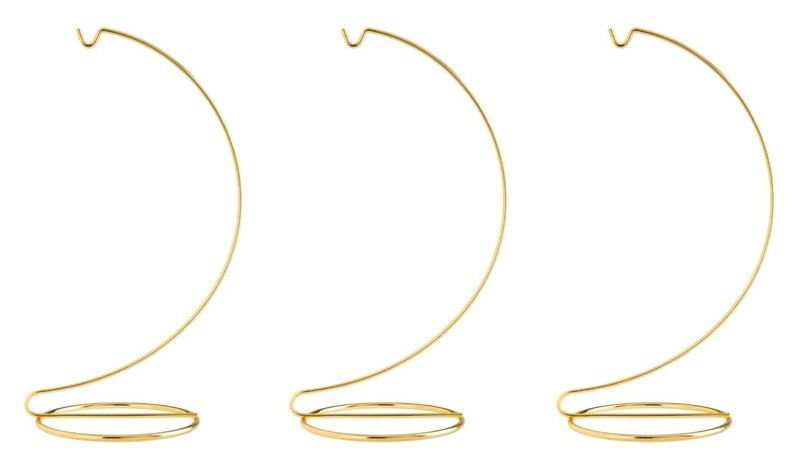 10 Inch Tall Bright Gold Ornament Display Stand Wire Hanger Holders, Pack of 3
