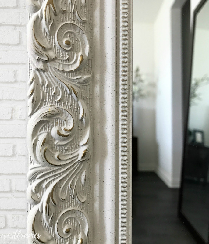 West Frames Bella French Ornate Embossed Antique White Wood Framed Wall Mirror gallery
