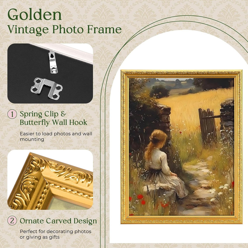 Ornate Vintage 11x14 Picture Frame for 8x10 Photo with Mat, Gold, 1 Pack gallery