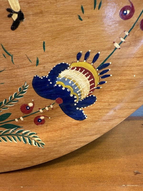 VTG NORWEGIAN HAND PAINTED FOLK ART WALL DECOR ON WOOD THE SMORGASBORG IS READY gallery