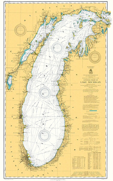 Lake Michigan – 1909 – Nautical Chart Map Poster