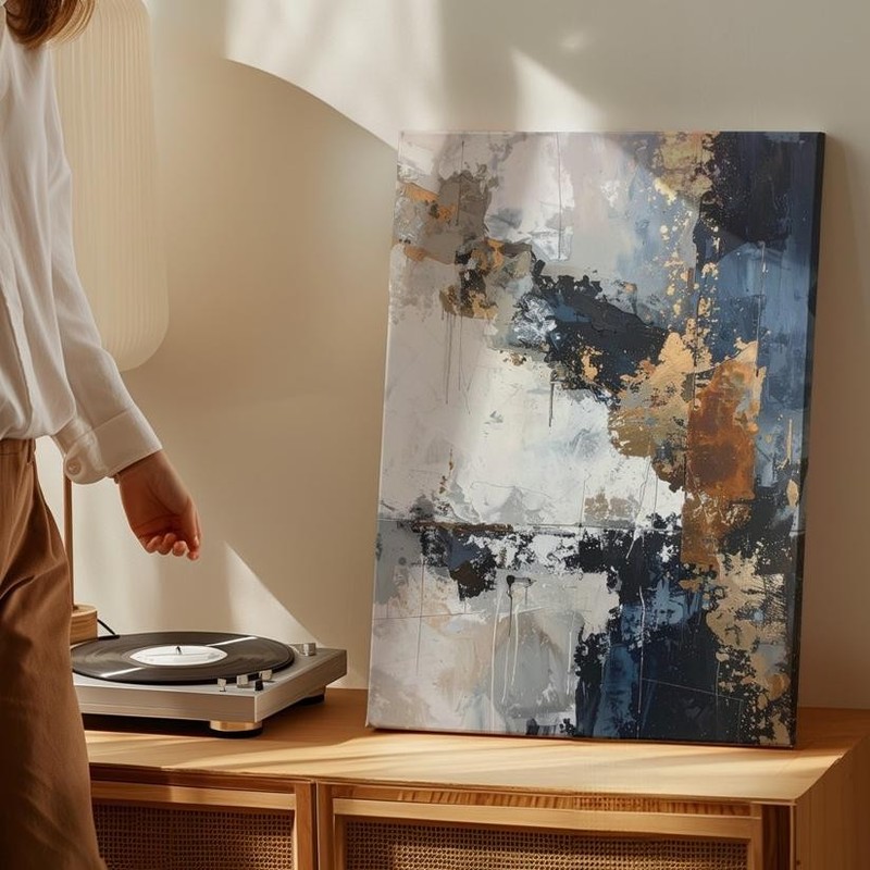 Raw Texture Abstract Canvasindustrial-Inspired Art In Navy, Ochre & Beige Wall gallery