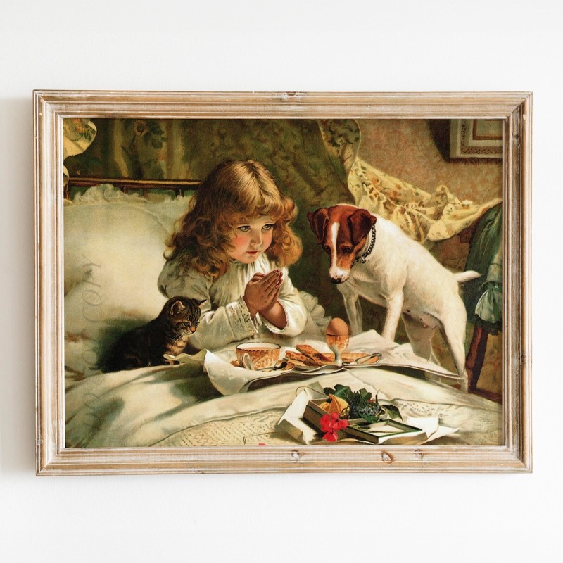Suspense 1894 by Charles Burton Barber Praying Girl Dog Wall Art Poster Print