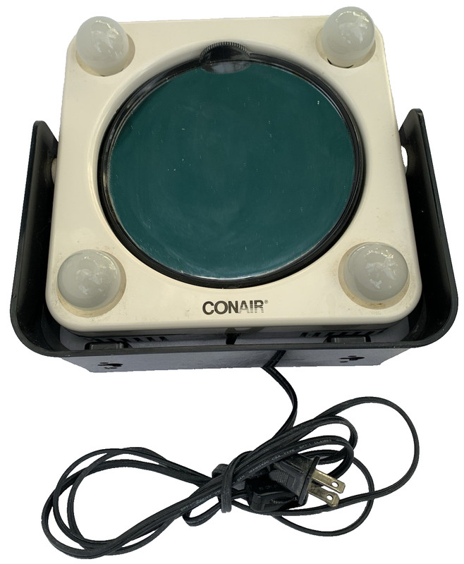 Vintage Conair Lighted Makeup Mirror Swivel White 80’s Square 4 Bulb Tested