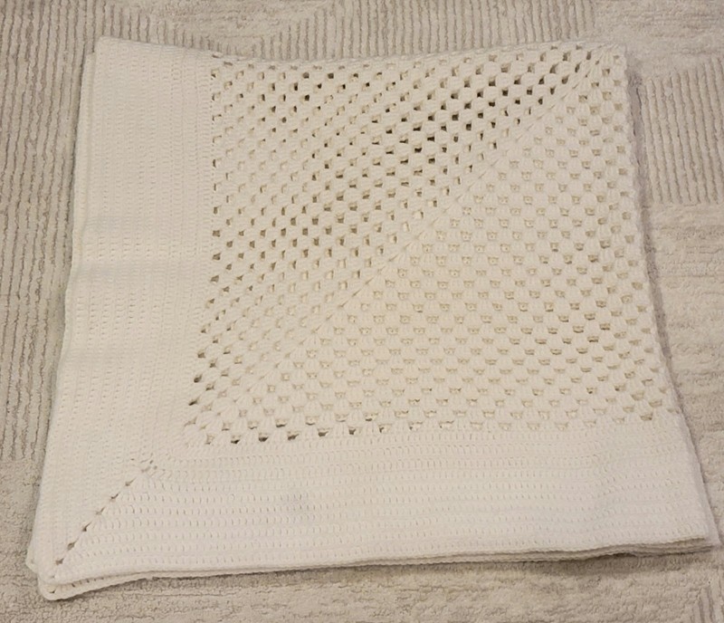 Off White Vintage Crochet Blanket, 49×49 in