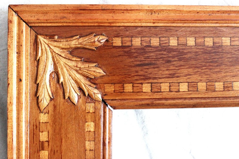 BIG VINTAGE FITS 14 X 28" MARQUETRY CARVED WOOD PICTURE FRAME LEAVES HANDCRAFTED