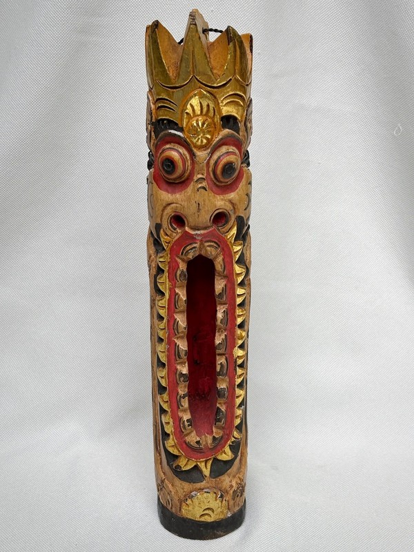 Vintage Balinese Kulkul Slit Drum Temple Gong Barong Hand Carved Wood 16.5”