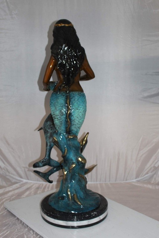 Mermaid with 2 dolphins Bronze Statue - Size: 14"L x 14"W x 28"H. gallery