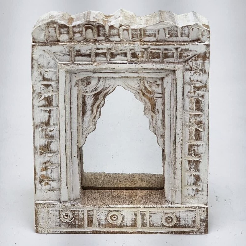 Rustic Handmade Vintage Style Indian Temple Mirror Small Wall Decor 12x3x17 cm gallery