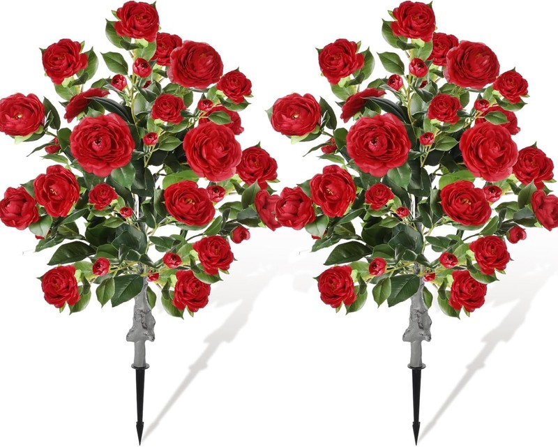 2 Pack 3ft Artificial Camellia Plants Tree 36″ Faux Camellia Flower with Spike