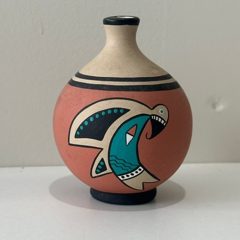 Native American Southwestern Style Handmade Ceramic Vase Decorative Bird Design