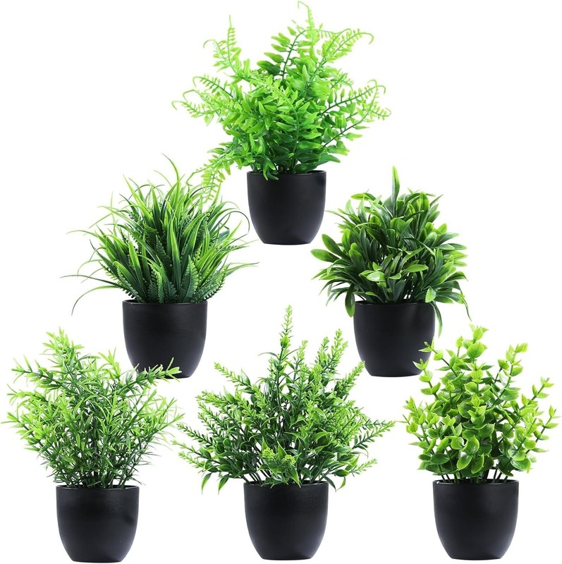 Fake Plants 6 Packs Artificial Plants Small Faux Plants Black/White Bathroom